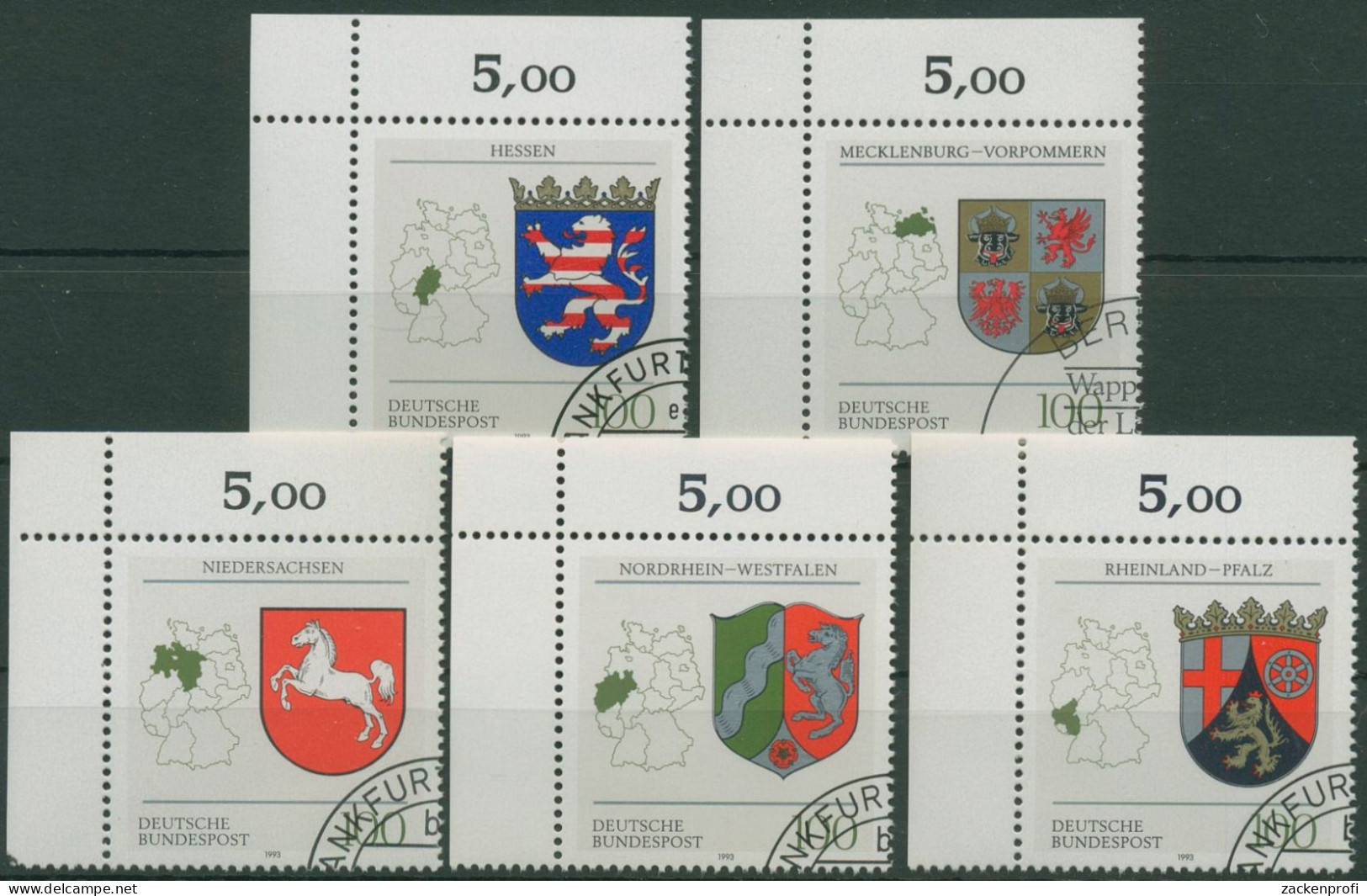 Bund 1993 Wappen Der Bundesländer 1660/64 Ecke 1 Gestempelt (E2112) - Used Stamps