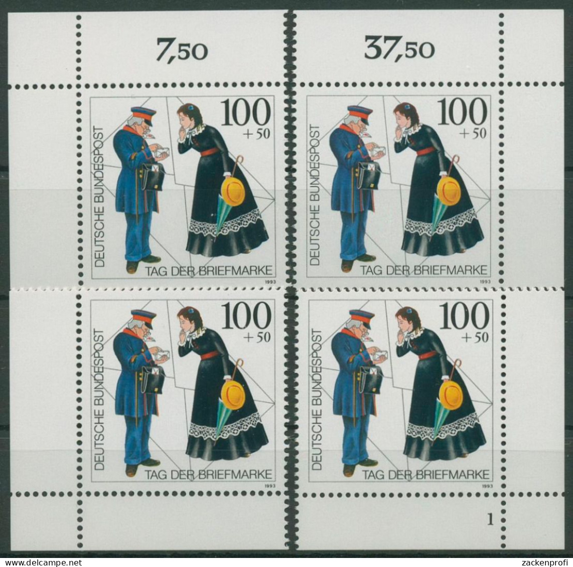 Bund 1993 Tag Der Briefmarke Postbote 1692 Alle 4 Ecken Postfrisch (E2165) - Unused Stamps