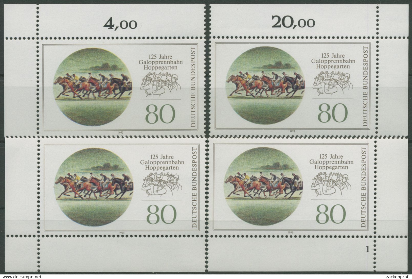 Bund 1993 Galopprennbahn Hoppegarten Berlin 1677 Alle 4 Ecken Postfrisch (E2138) - Unused Stamps