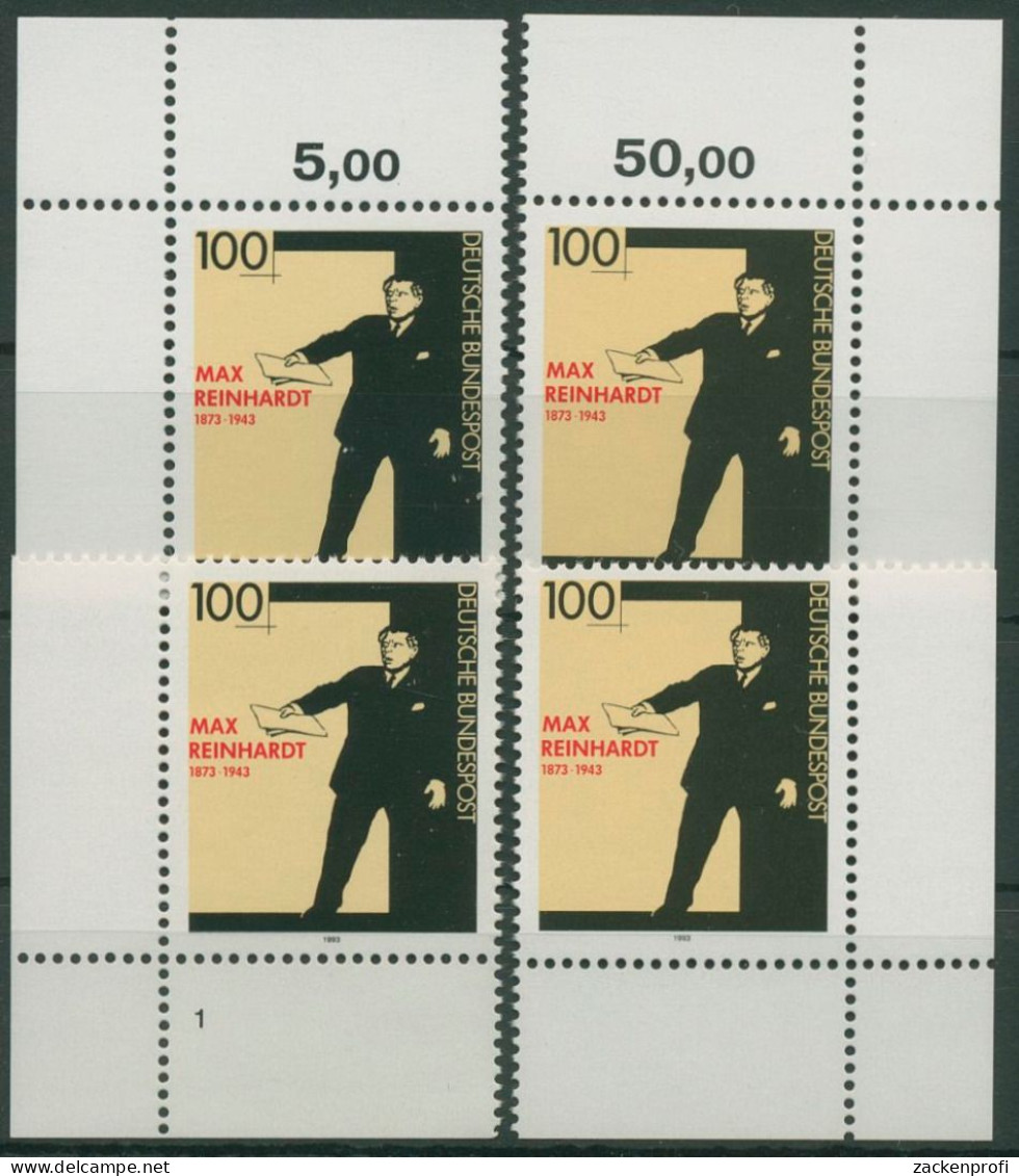 Bund 1993 Schauspieler Max Reinhardt 1703 Alle 4 Ecken Postfrisch (E2187) - Unused Stamps