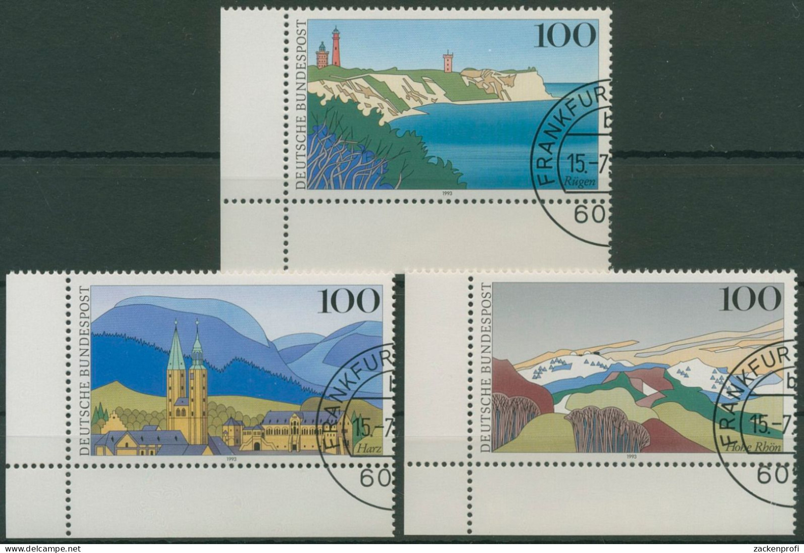 Bund 1993 Landschaften Rügen Harz Hohe Rhön 1684/86 Ecke 3 Gestempelt (E2156) - Used Stamps