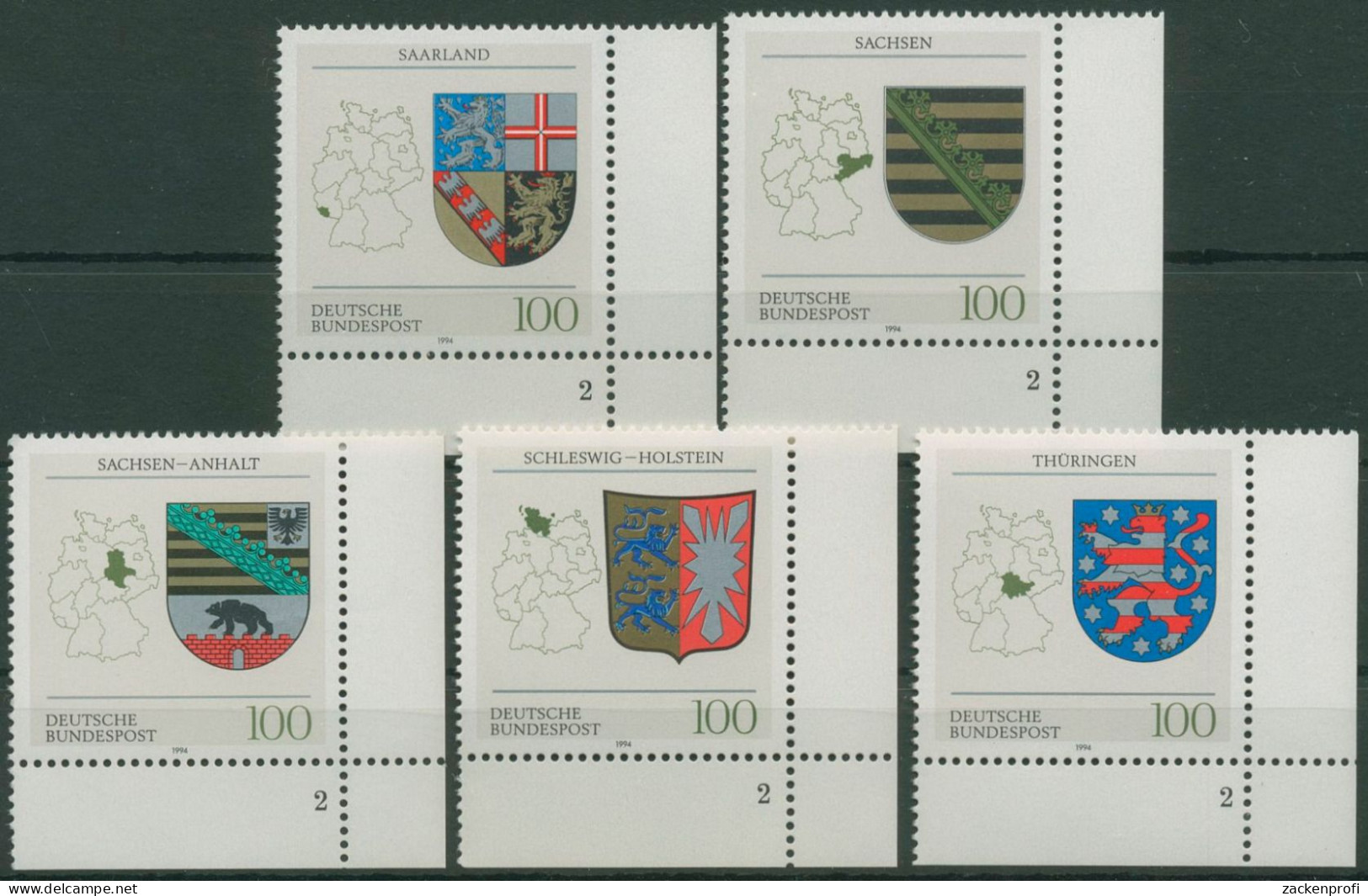 Bund 1994 Bundesländer Wappen Formnummer 1712/16 Ecke 4 FN 2 Postfrisch (E2216) - Unused Stamps