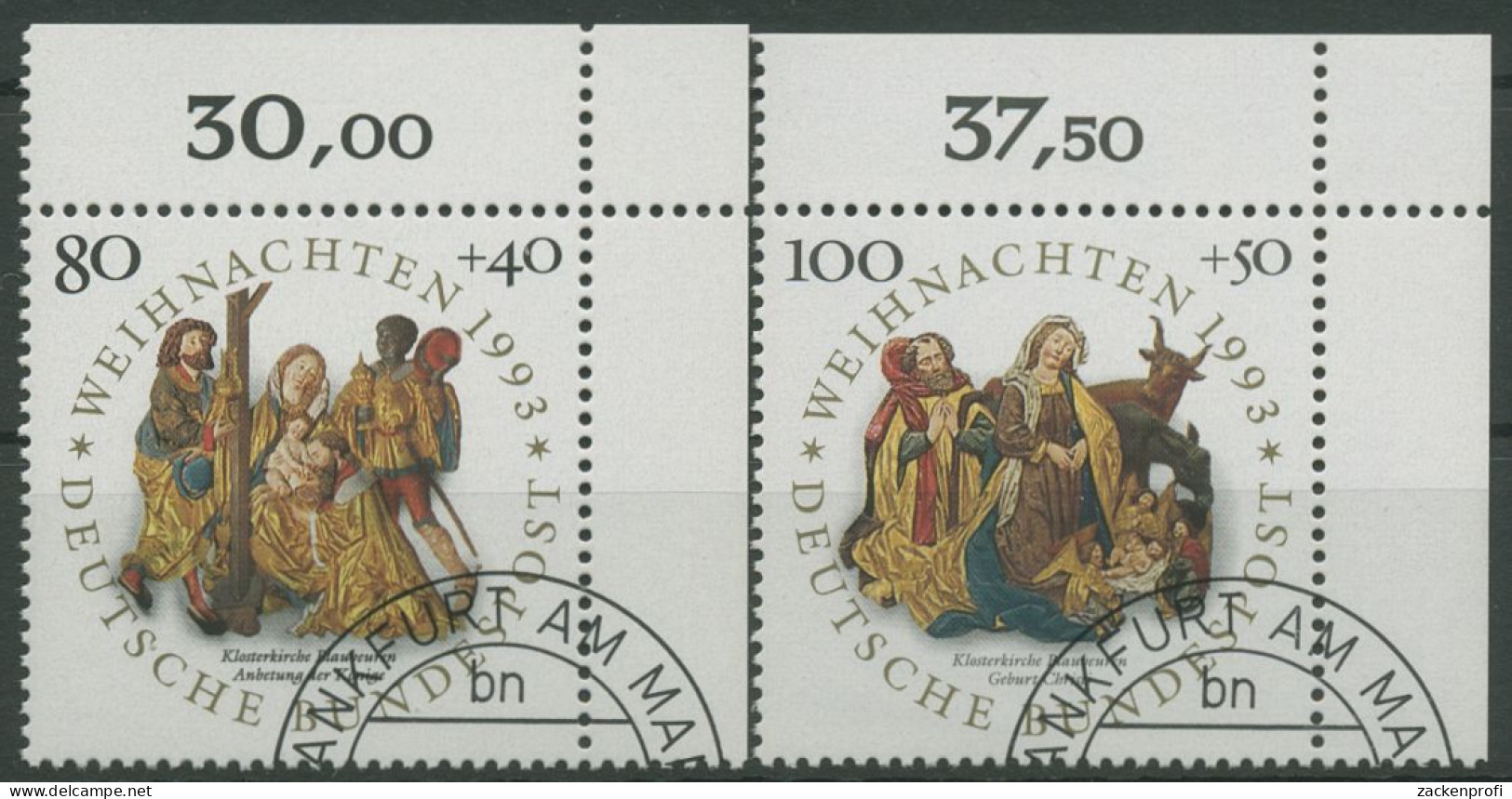 Bund 1993 Weihnachten Reliefs 1707/08 Ecke 2 Gestempelt (E2201) - Gebraucht