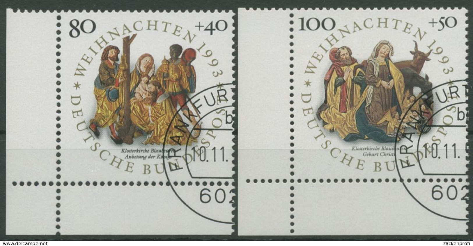 Bund 1993 Weihnachten Reliefs 1707/08 Ecke 3 Gestempelt (E2203) - Gebraucht