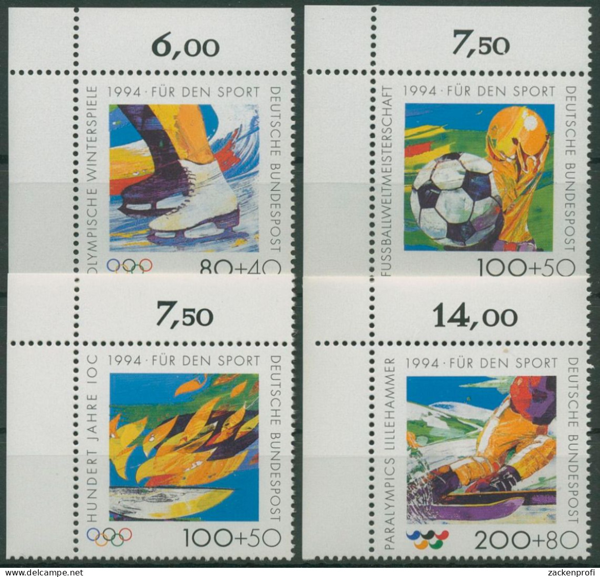 Bund 1994 Sporthilfe Olympia Fußball-WM IOC 1717/20 Ecke 1 Postfrisch (E2220) - Unused Stamps