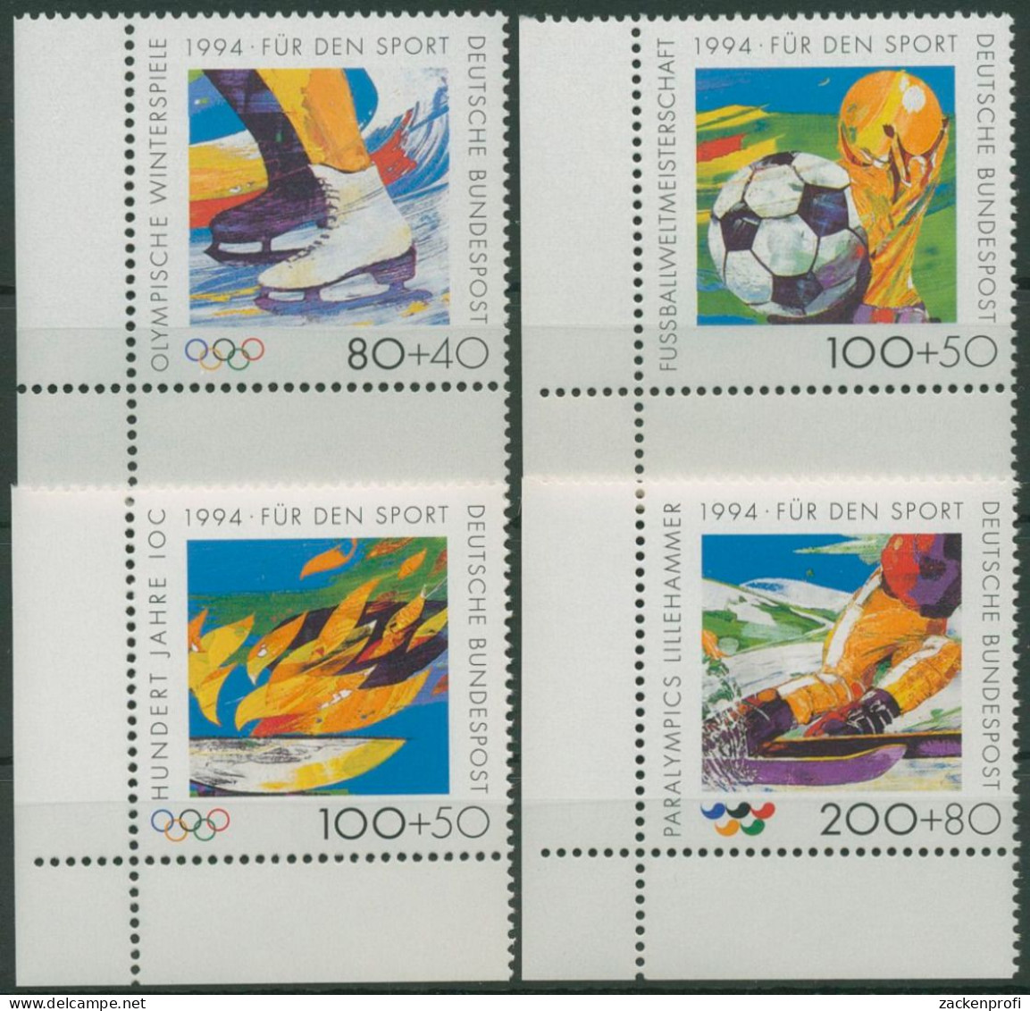 Bund 1994 Sporthilfe Olympia Fußball-WM IOC 1717/20 Ecke 3 Postfrisch (E2222) - Unused Stamps