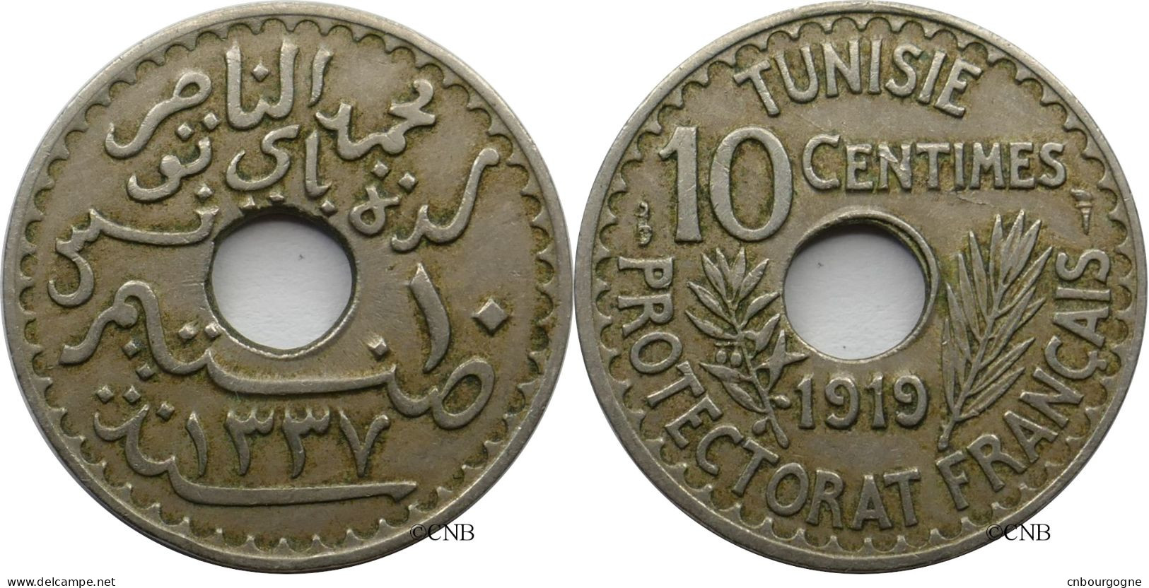 Tunisie - Protectorat Français - Naceur Bey - 10 Centimes 1919-AH1337 - TTB/XF45 - Mon5925 - Tunesien