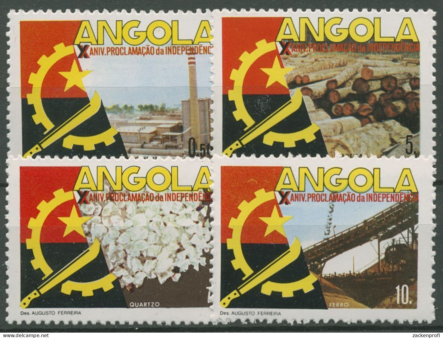 Angola 1985 10 Jahre Unabhängigkeit Zement Quarz Holz 730/33 Postfrisch - Angola