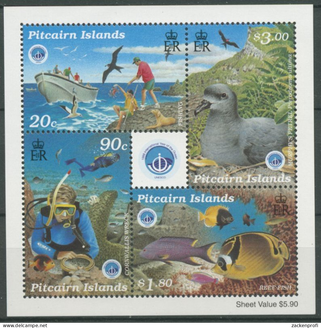 Pitcairn 1998 Jahr Des Ozeans Korallen Fische Vögel Block 21 Postfrisch (C23054) - Islas De Pitcairn