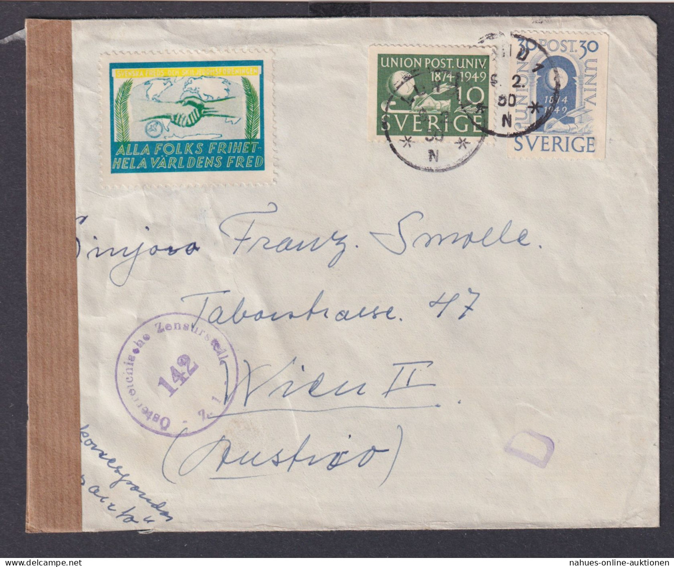 Schweden Zensur Brief N.Wien Österreich MIF Plus Freiheits Vignette Cinderella - Storia Postale