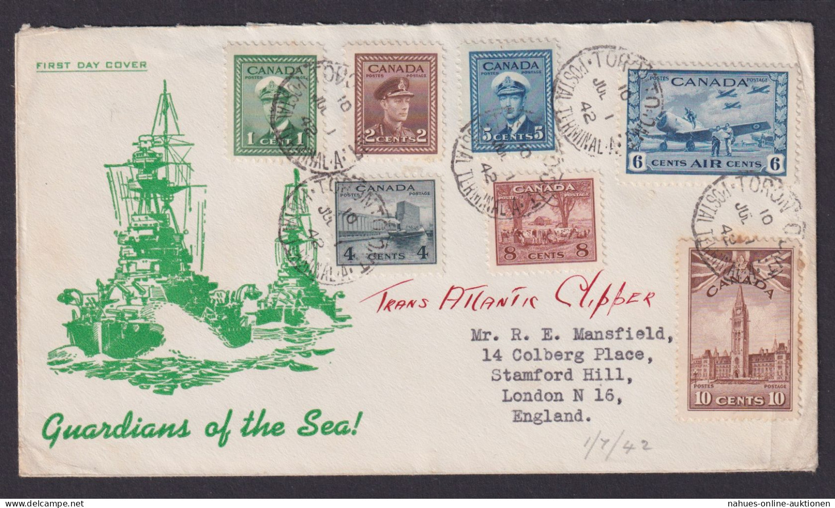 Kanada Schöner Brief Guardians Of The Sea Toronto London Grossbritannien 1942 - Storia Postale