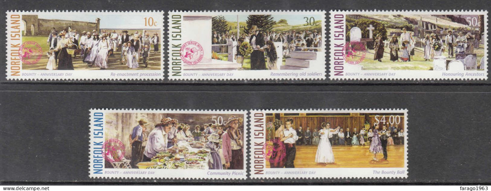 2006 Norfolk Island Bounty Anniversary Day JOINT ISSUE Pitcairn  Complete Set Of 5 MNH - Norfolk Eiland