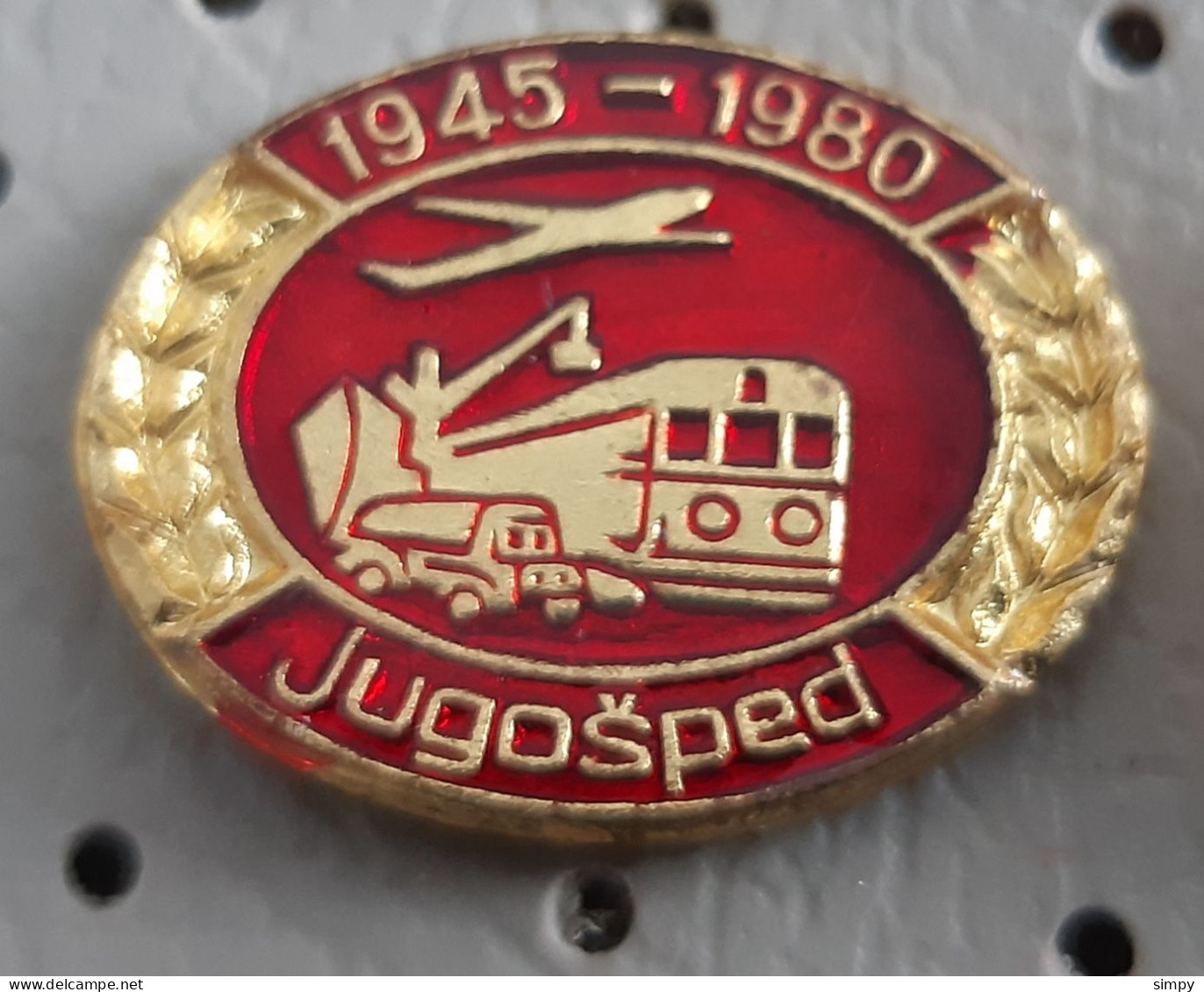 JUGOSPED 1945/1980 Locomotive Train  Plane Truck Yugoslavia Pin - Transport Und Verkehr