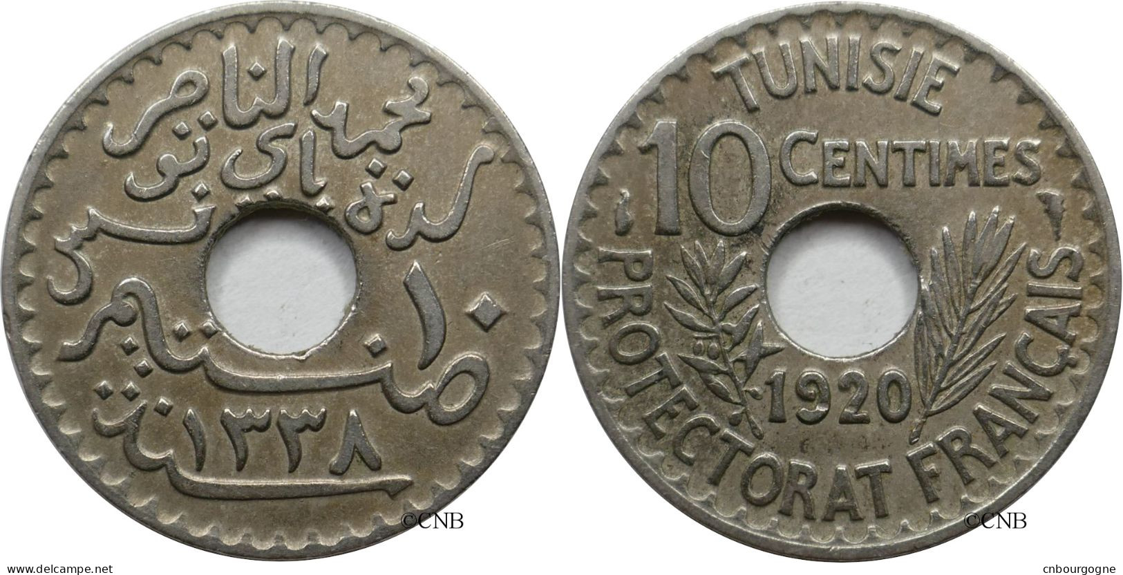 Tunisie - Protectorat Français - Naceur Bey - 10 Centimes 1920-AH1338 - TTB/XF45 - Mon5428 - Tunisie