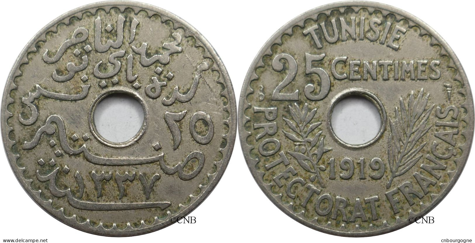 Tunisie - Protectorat Français - Naceur Bey - 25 Centimes 1919-AH1337 - TTB/XF45 - Mon5558 - Tunisie