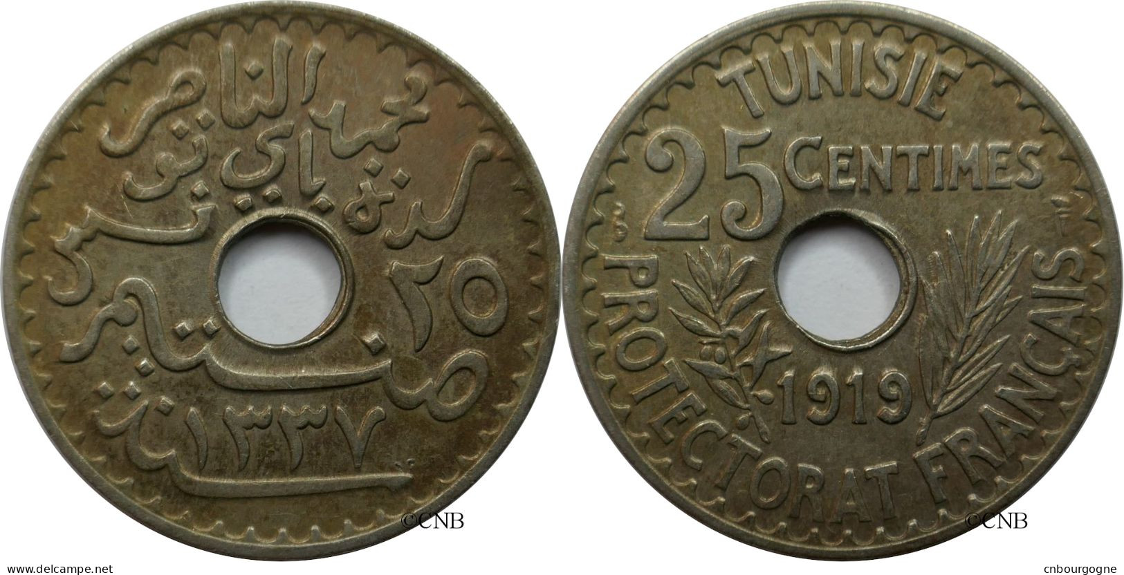 Tunisie - Protectorat Français - Naceur Bey - 25 Centimes 1919-AH1337 - TTB+/AU50 - Mon4928 - Tunisia