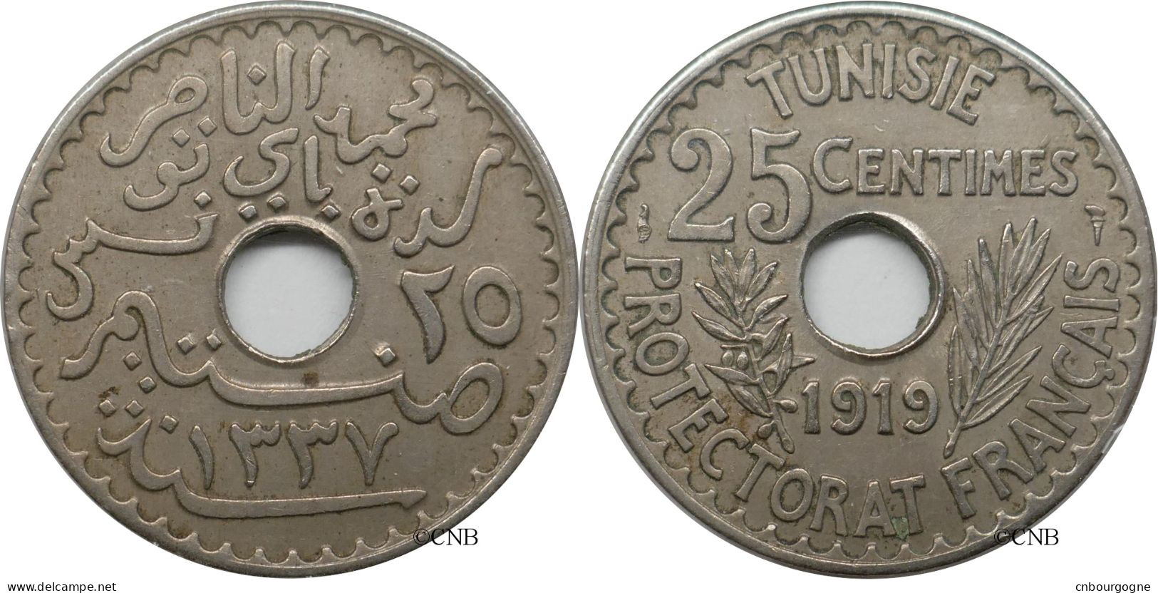 Tunisie - Protectorat Français - Naceur Bey - 25 Centimes 1919-AH1337 - TTB+/AU50 - Mon6013 - Tunesië