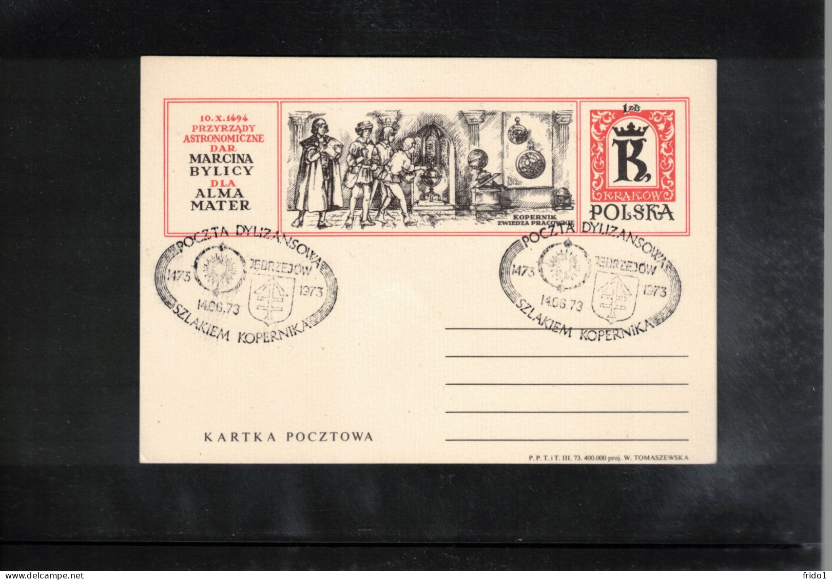 Poland / Polska 1973 Astronomy - 500th Anniversary Of The Birth Of Nicolaus Kopernicus - Stagecoach Mail JEDRZEJOW - Astronomie