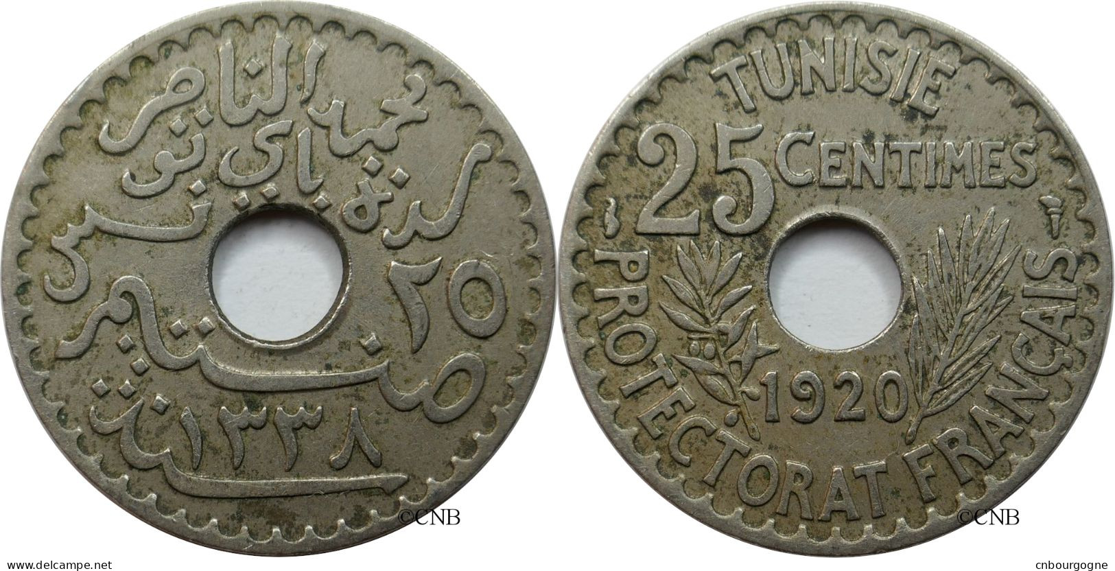 Tunisie - Protectorat Français - Naceur Bey - 25 Centimes 1920-AH1338 - TTB/XF45 - Mon4982 - Tunesië