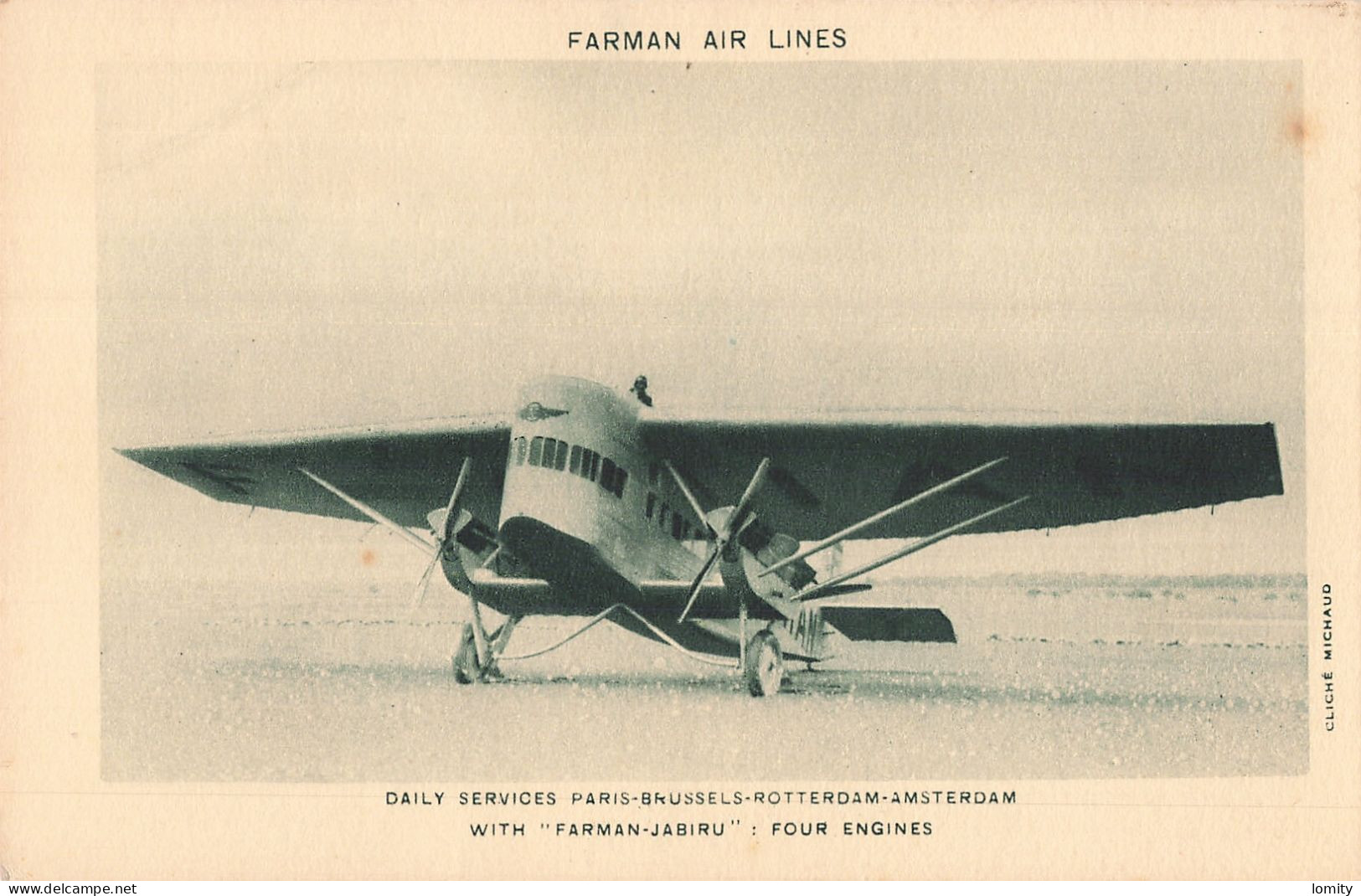& Aviation Avion Farman Jabiru CPA Farman Air Lines Daily Services Paris Bruxelles Rotterdam Amsterdam - 1919-1938