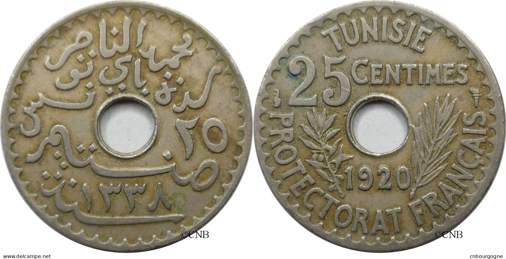 Tunisie - Protectorat Français - Naceur Bey - 25 Centimes 1920-AH1338 - TTB/XF45 - Mon5559 - Tunisia