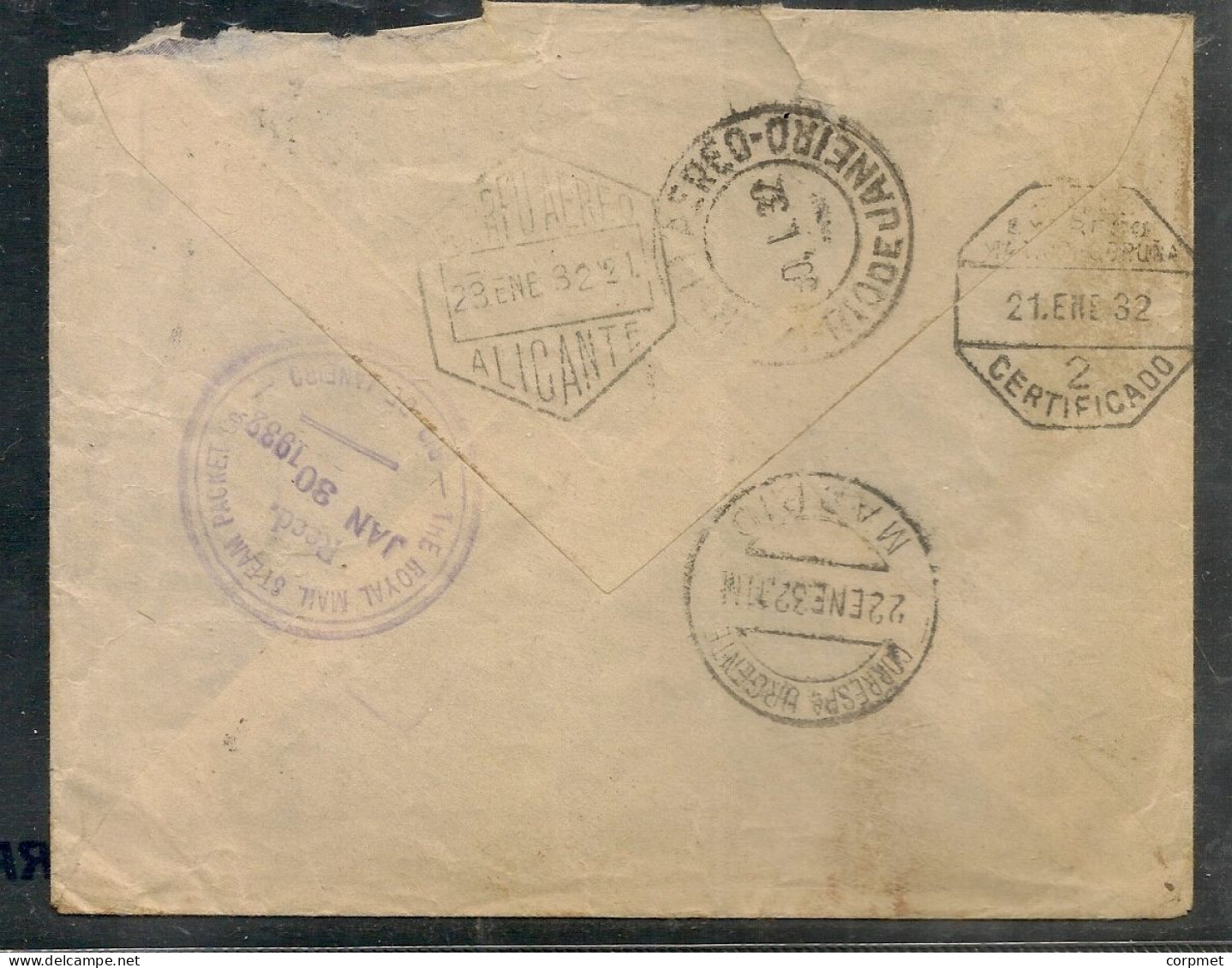 ESPAÑA - SPAIN 1932 SOBRE Alfonso XIII -  II República - De PONTEVEDRA A RIO DE JANEIRO -Yv. 495 X4+559 Ver DESCRIPCION - Cartas & Documentos