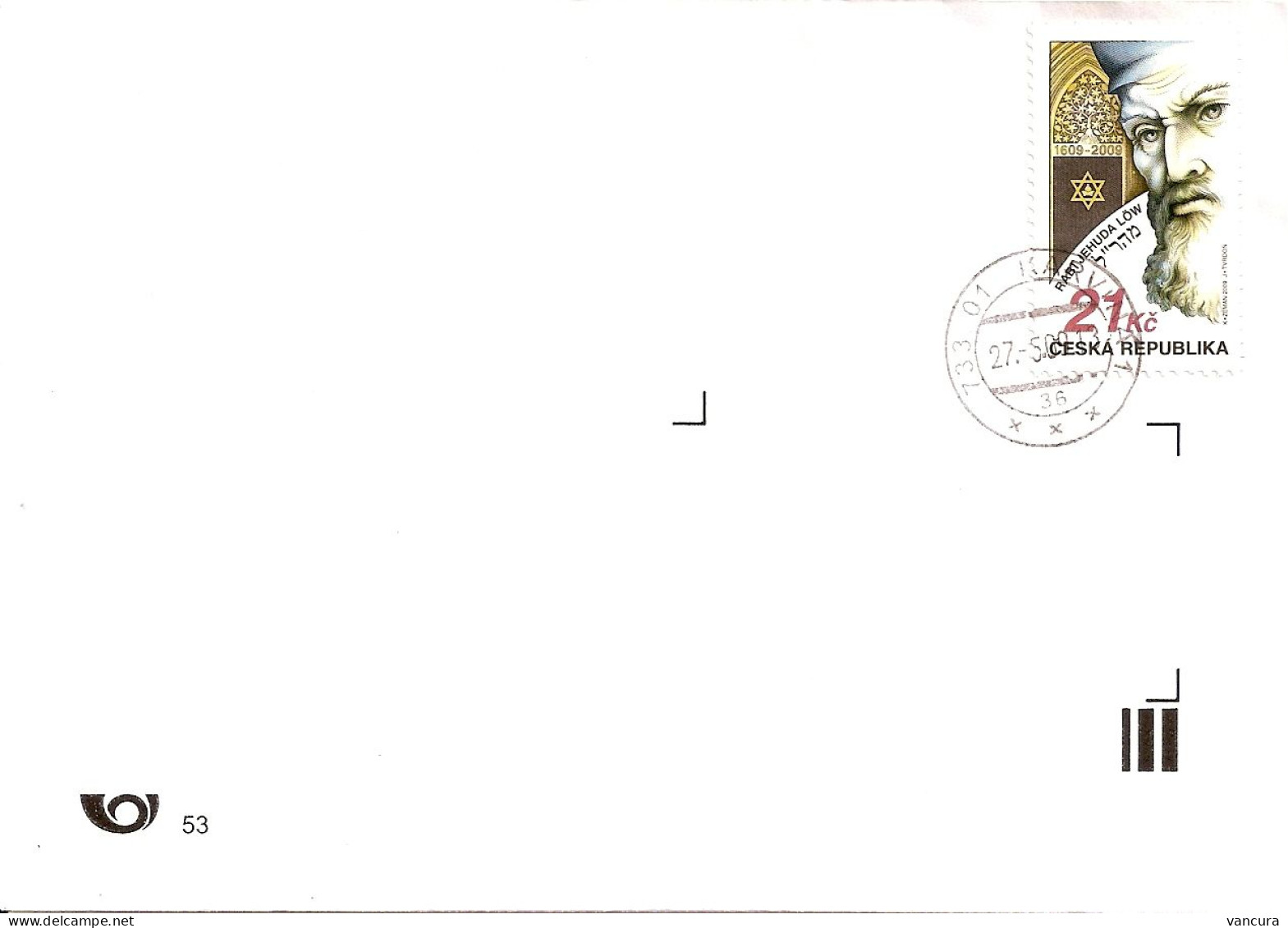 Envelope 600 Czech Republic Jehuda Ben Loew Anniversary 2009 - Guidaismo