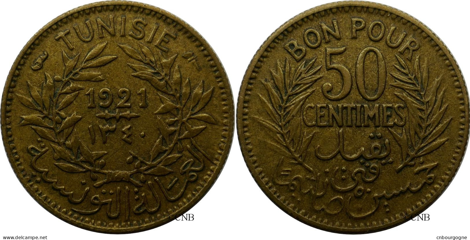 Tunisie - Protectorat Français - Naceur Bey - 50 Centimes 1921-AH1340 - TTB/XF45 - Mon4837 - Tunesien