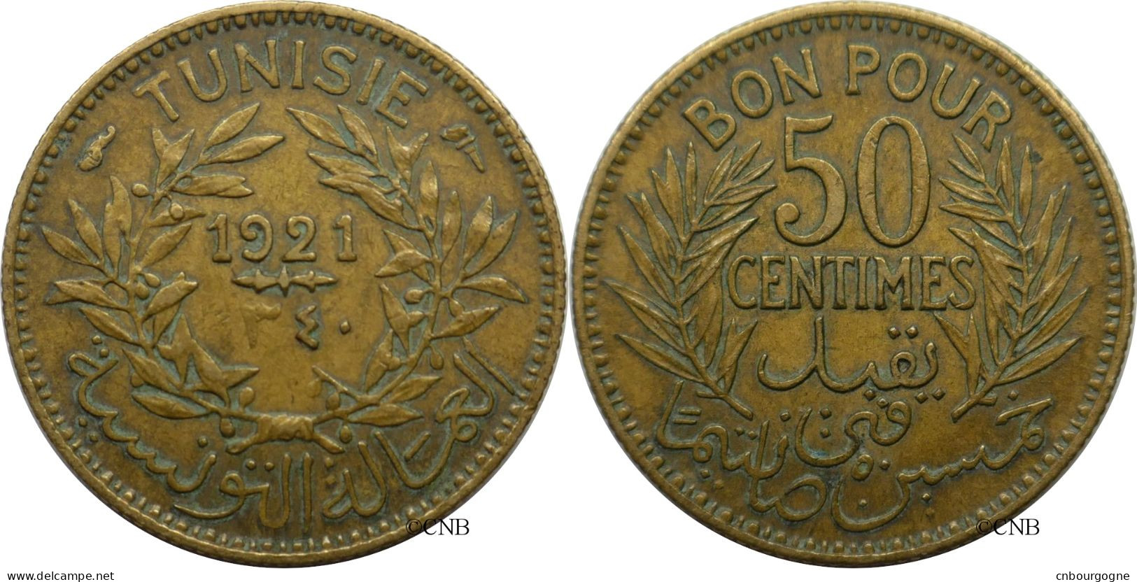 Tunisie - Protectorat Français - Naceur Bey - 50 Centimes 1921-AH1340 Coin Bouché ! - TTB/XF45 - Mon5561 - Tunisia