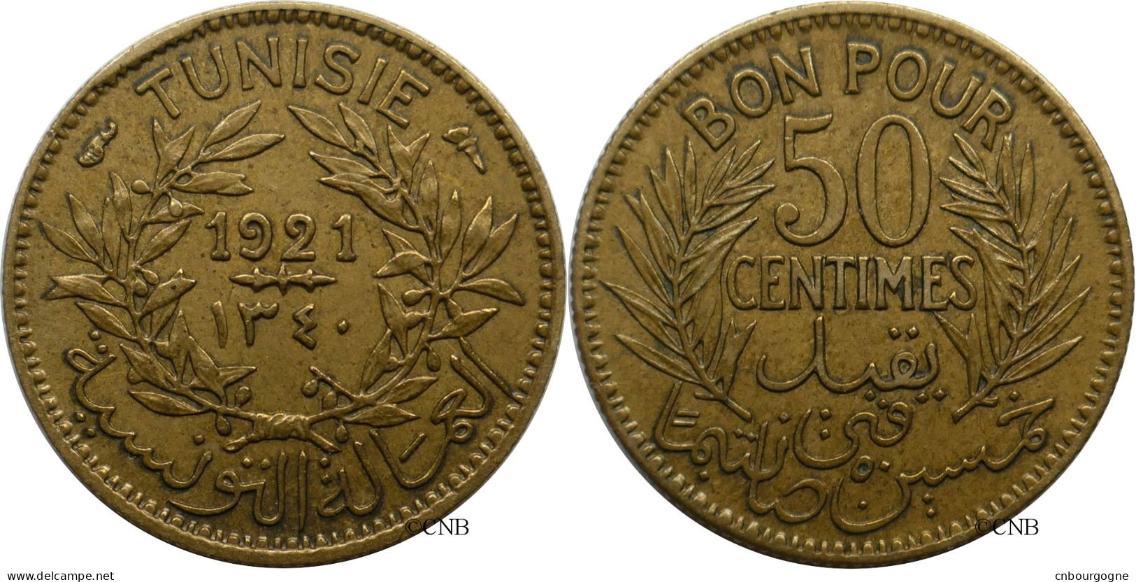 Tunisie - Protectorat Français - Naceur Bey - 50 Centimes 1921-AH1340 - TTB+/AU50 - Mon5429 - Tunisia