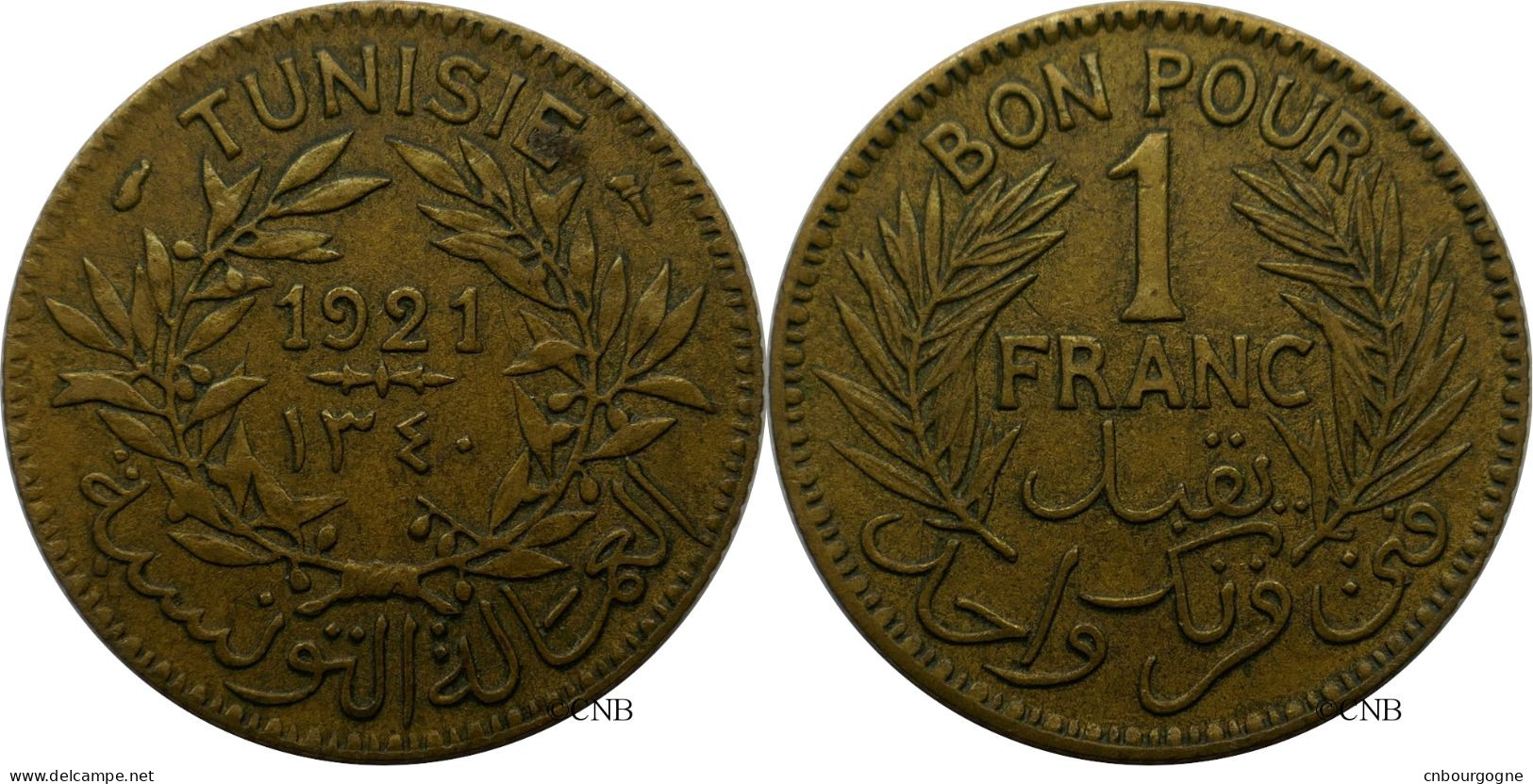 Tunisie - Protectorat Français - Naceur Bey - 1 Franc 1921-AH1340 - TTB/XF45 - Mon4838 - Tunesië