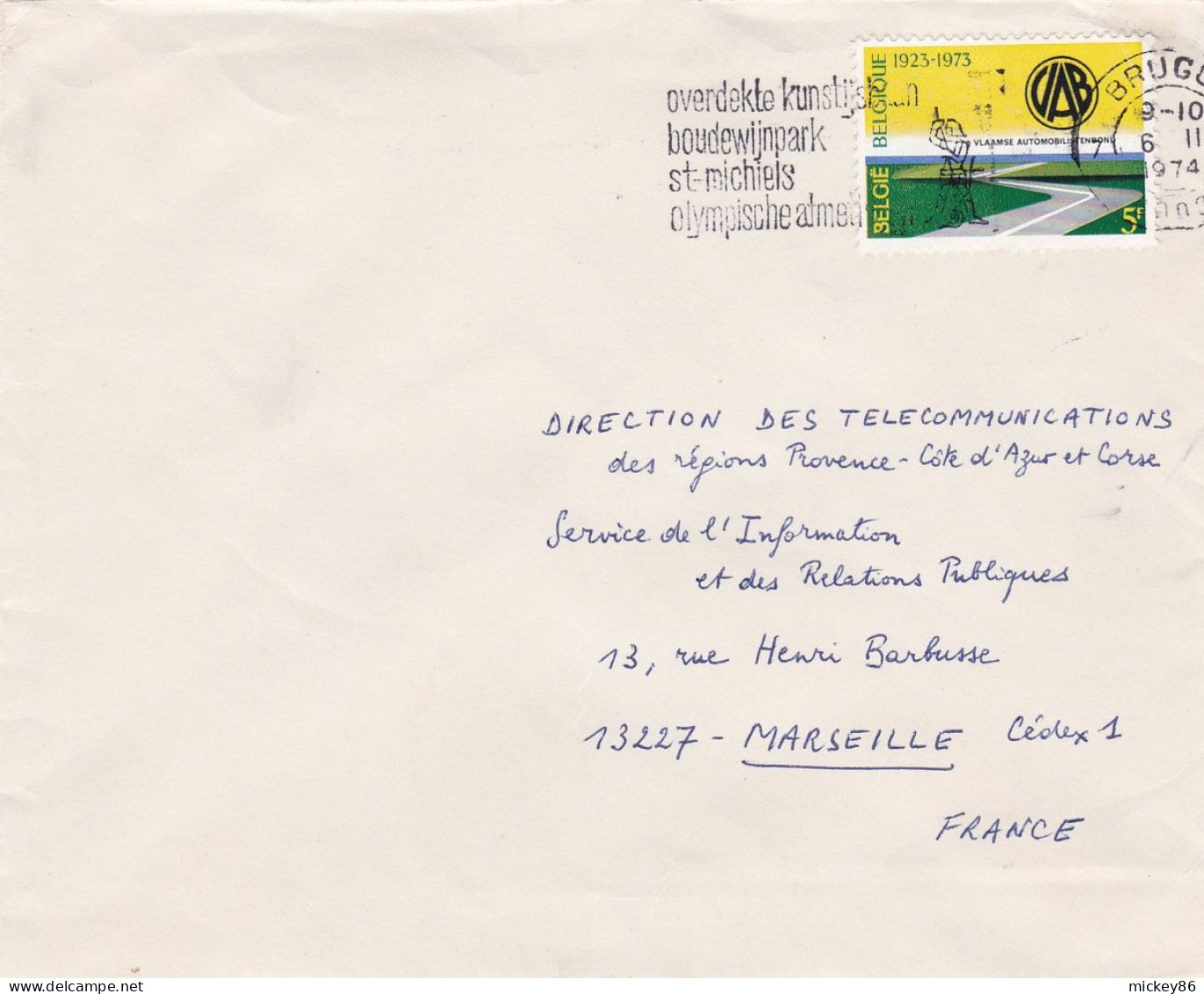 BELGIQUE -1974 -lettre BRUGGE Pour MARSEILLE-13 (France)..timbre VAB  Seul Sur Lettre,cachet 6-3-1974 - Storia Postale