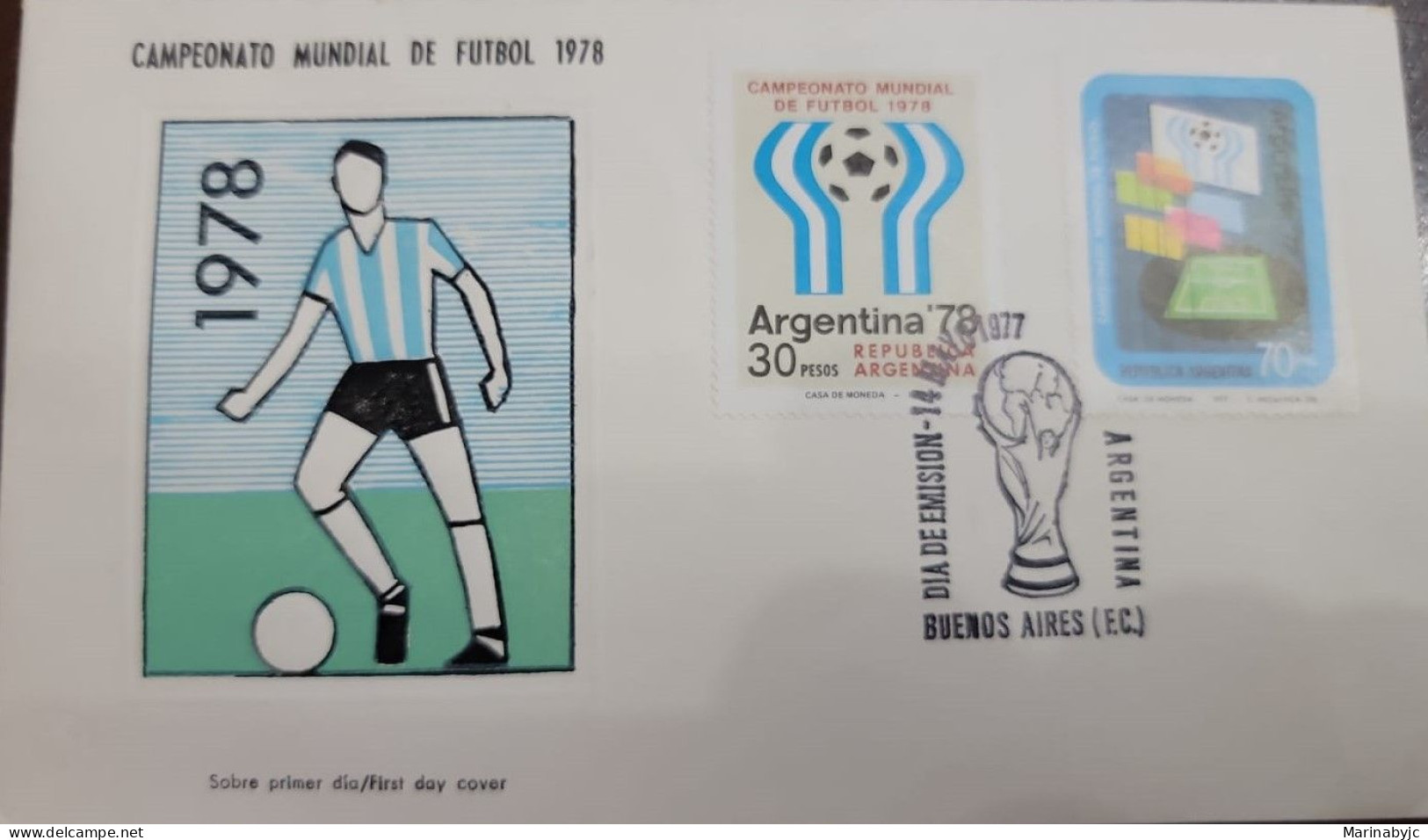 D)1977, ARGENTINA, FIRST DAY COVER, ISSUE, FOOTBALL, WORLD FOOTBALL CHAMPIONSHIP, ARGENTINA 78', FDC - Autres & Non Classés