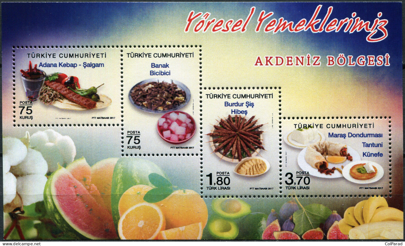 TURKEY - 2017 - SOUVENIR SHEET MNH ** - Gastronomy. Mediterranean Dishes - Unused Stamps