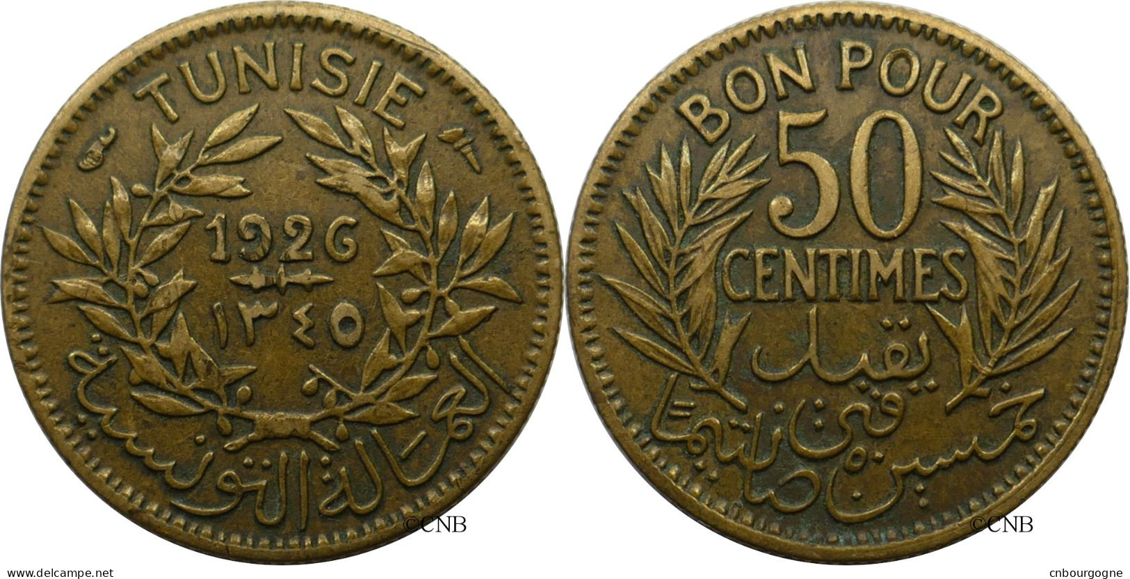 Tunisie - Protectorat Français - Habib Bey - 50 Centimes 1926-AH1345 - TTB/XF45 - Mon5927 - Tunisie