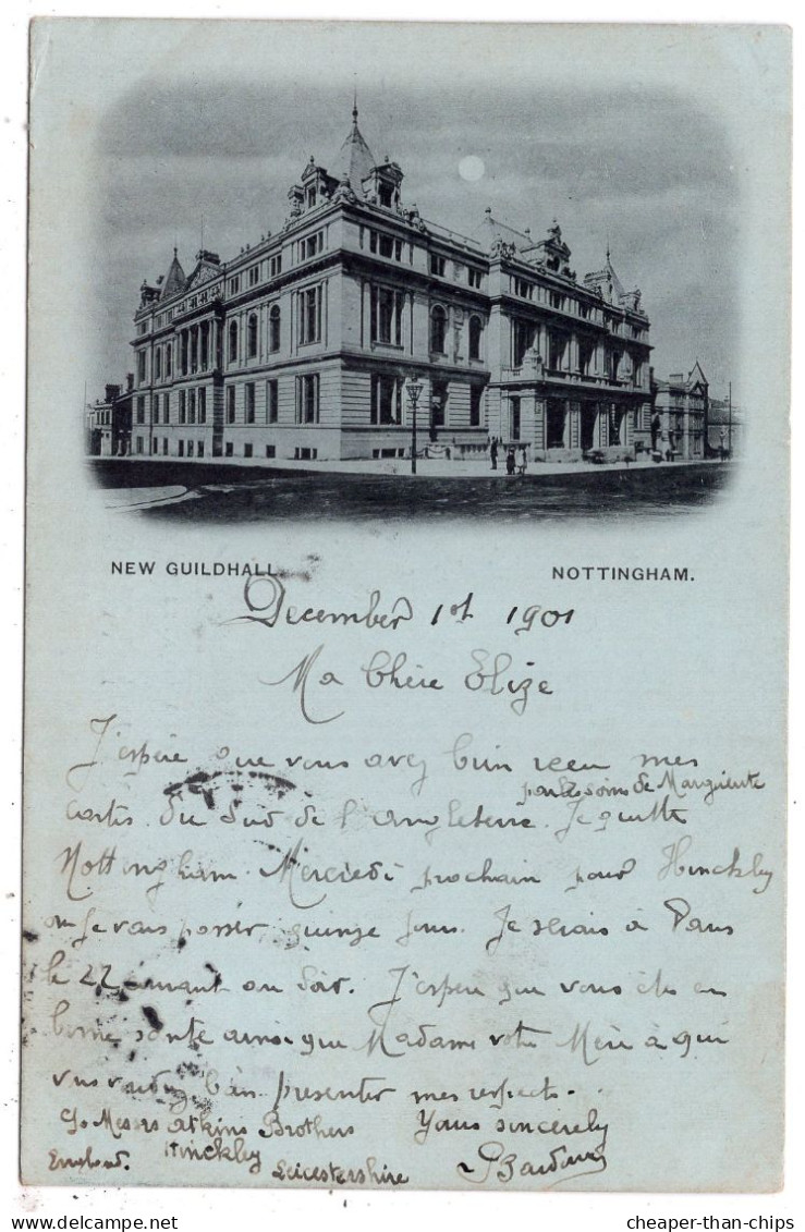 NOTTINGHAM - New Guildhall - Early Blum & Degen - Intermediate Size - QV Stamp To Paris - Nottingham