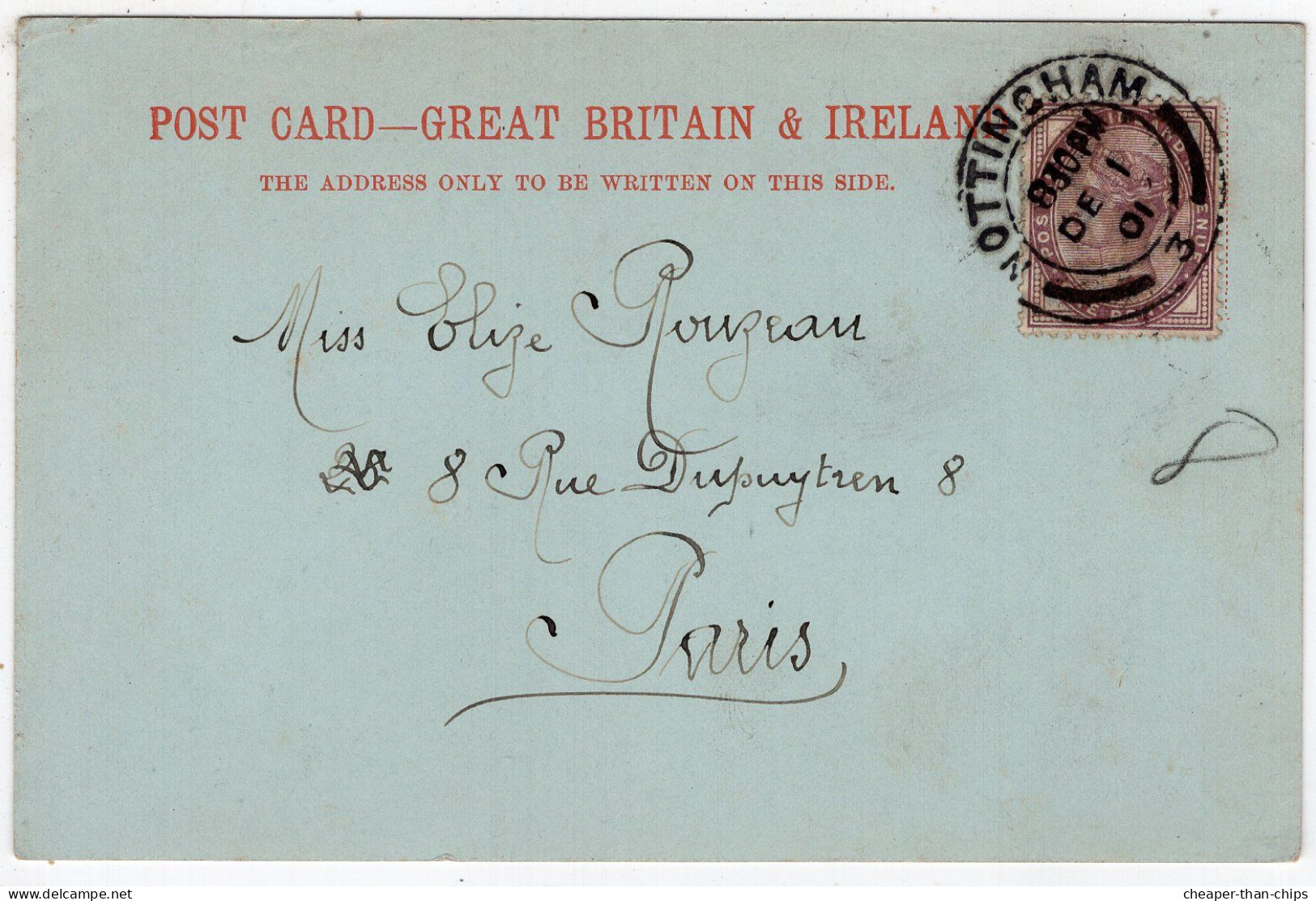 NOTTINGHAM - New Guildhall - Early Blum & Degen - Intermediate Size - QV Stamp To Paris - Nottingham