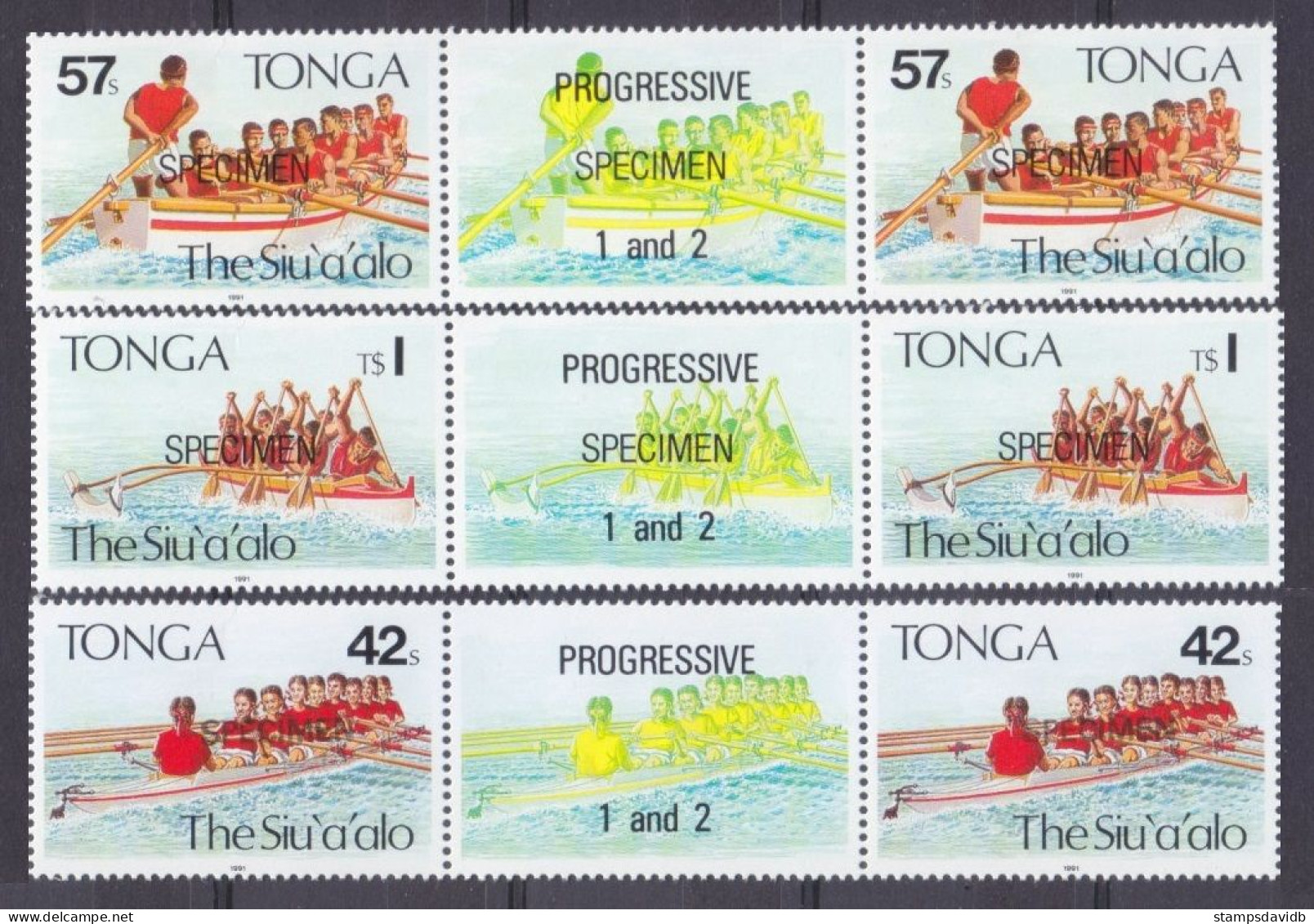 1991 Tonga 1187-1189x2+Tab Su'aalo Rowing Regatta (SPECIMEN) 20,00 € - Ships