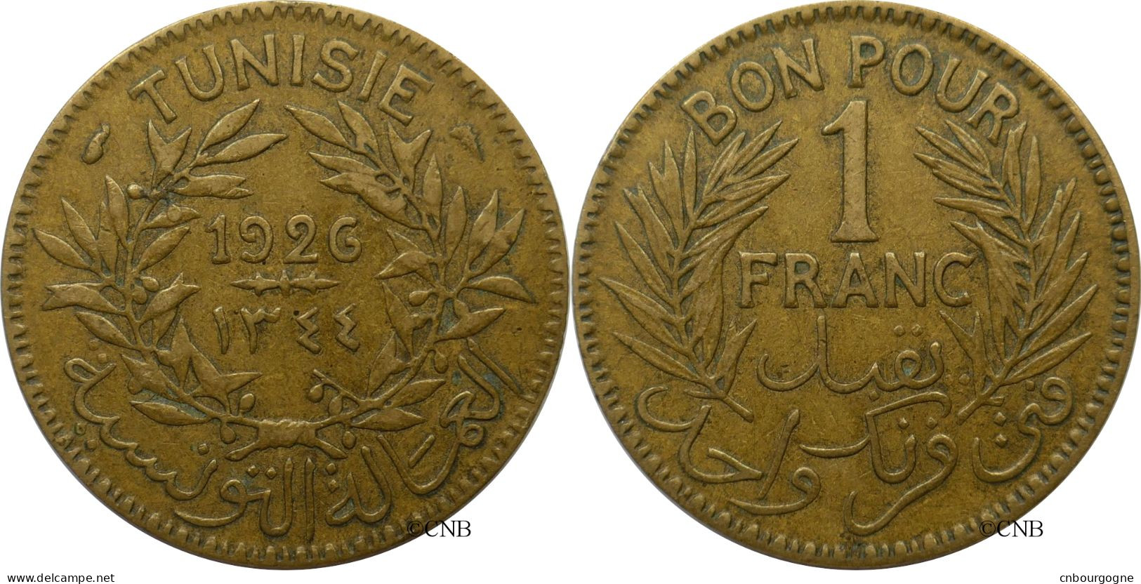 Tunisie - Protectorat Français - Habib Bey - 1 Franc 1926-AH1345 - TTB/XF45 - Mon5161 - Tunesien