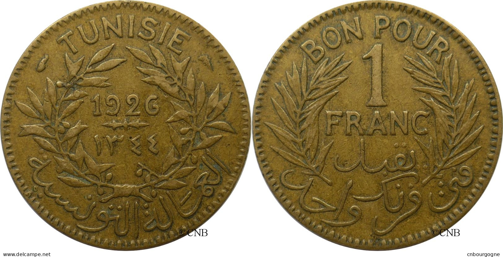 Tunisie - Protectorat Français - Habib Bey - 1 Franc 1926-AH1345 - TTB/XF45 - Mon5161 - Tunisia