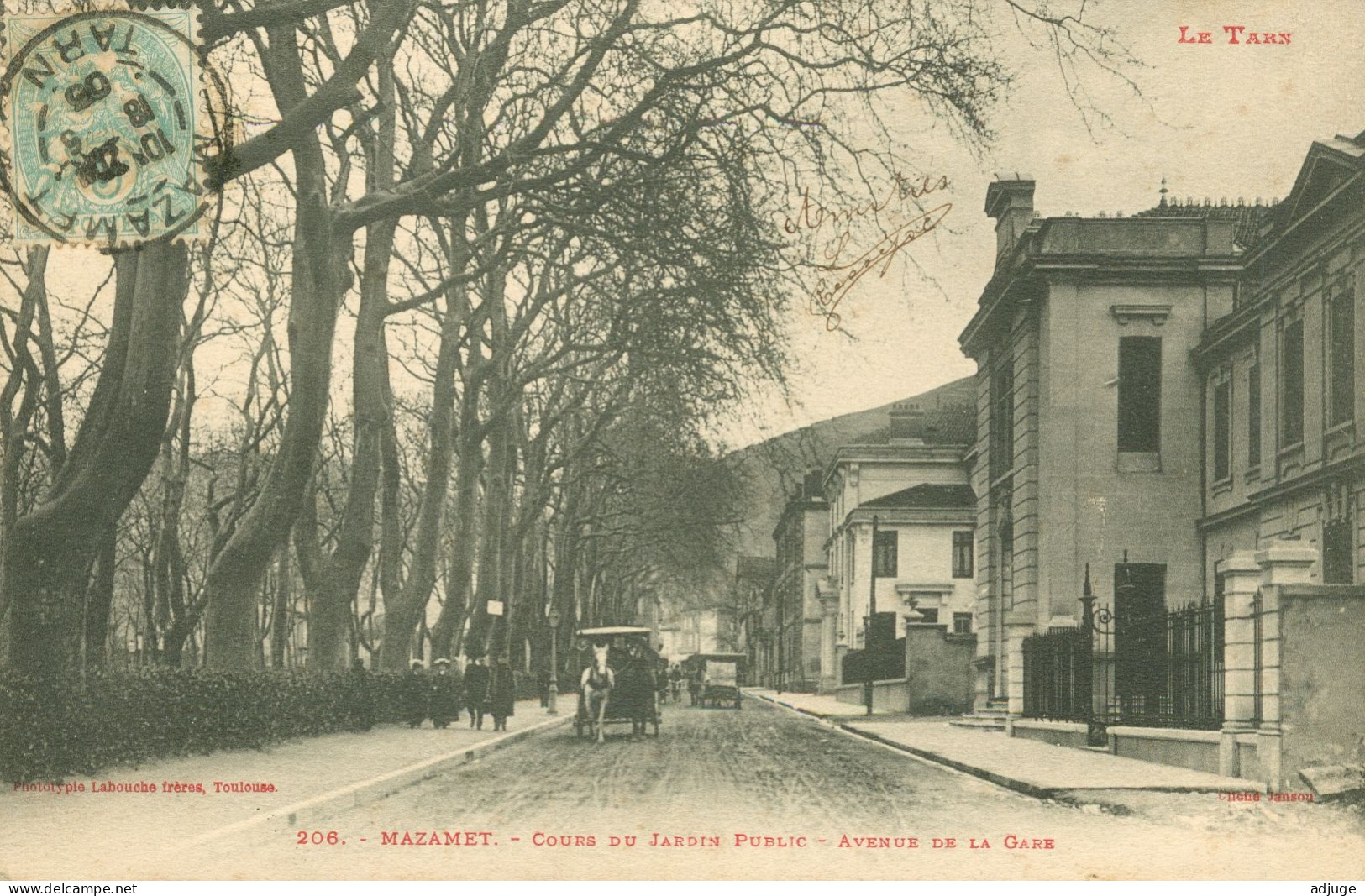 CPA*81* MAZAMET- Cours Du Jardin Public, Avenue De La Gare- Phototypie Labouche N°206 _1905_** 2 Scan - Mazamet