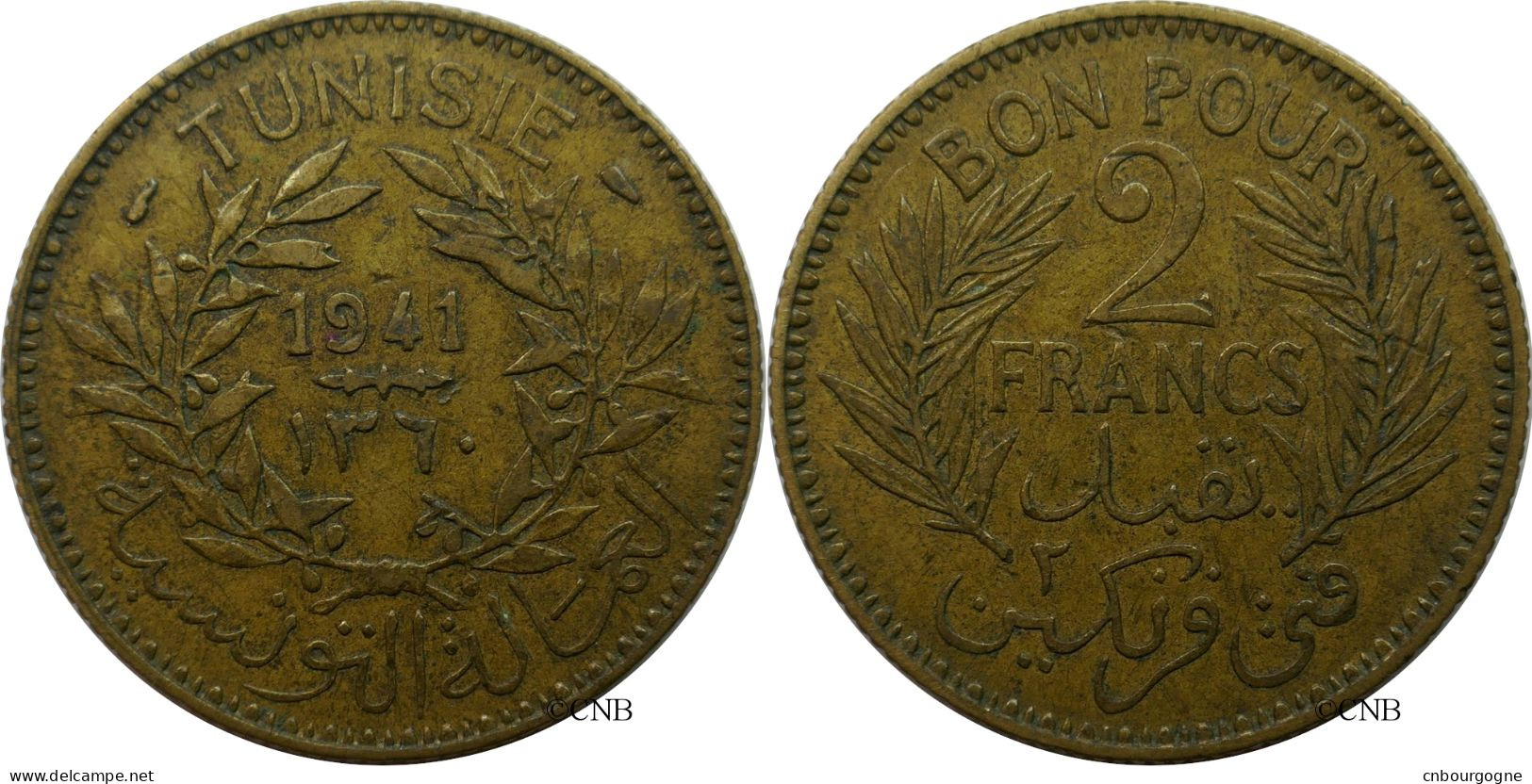 Tunisie - Protectorat Français - Habib Bey - 2 Francs 1924-AH1343 - TTB/XF40 - Mon4983 - Tunesië