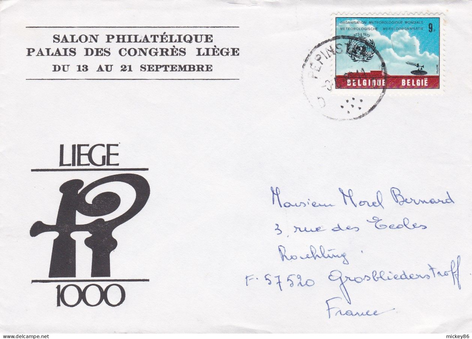 BELGIQUE-1980- Lettre PEPINSTER  Pour Grosbliederstroff-57 (France)..timbre" Météo " Seul Sur Lettre,cachet Salon Liège - Lettres & Documents