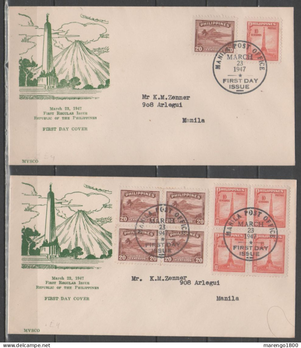 Filippine 1947 - Vulcano 2 Fdc (singoli E Quartine) - Philippines