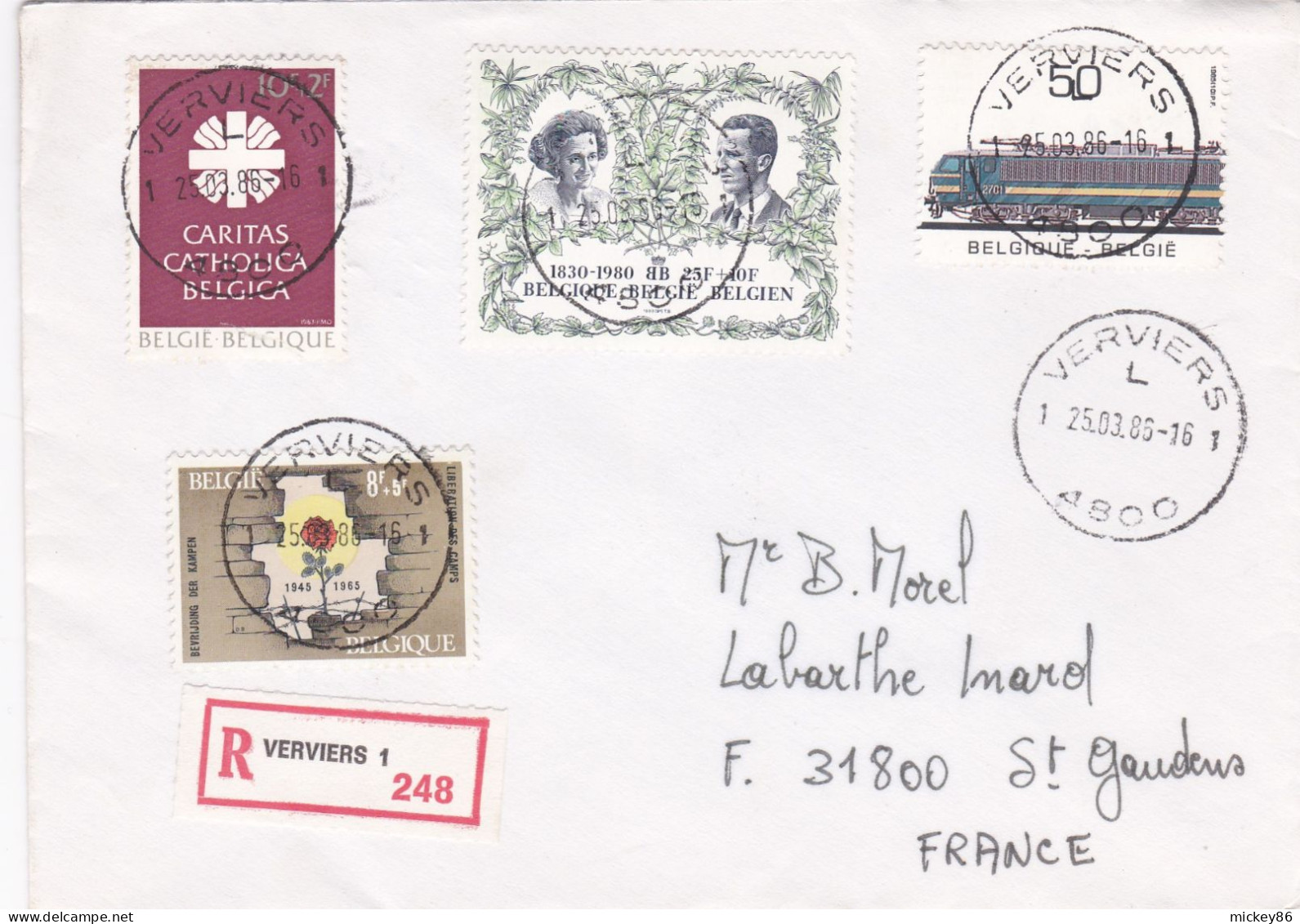 BELGIQUE-1986- Lettre Recommandée VERVIERS Pour Saint GAUDENS-31 (France)..beaux Timbres Sur Lettre,cachet - Lettres & Documents