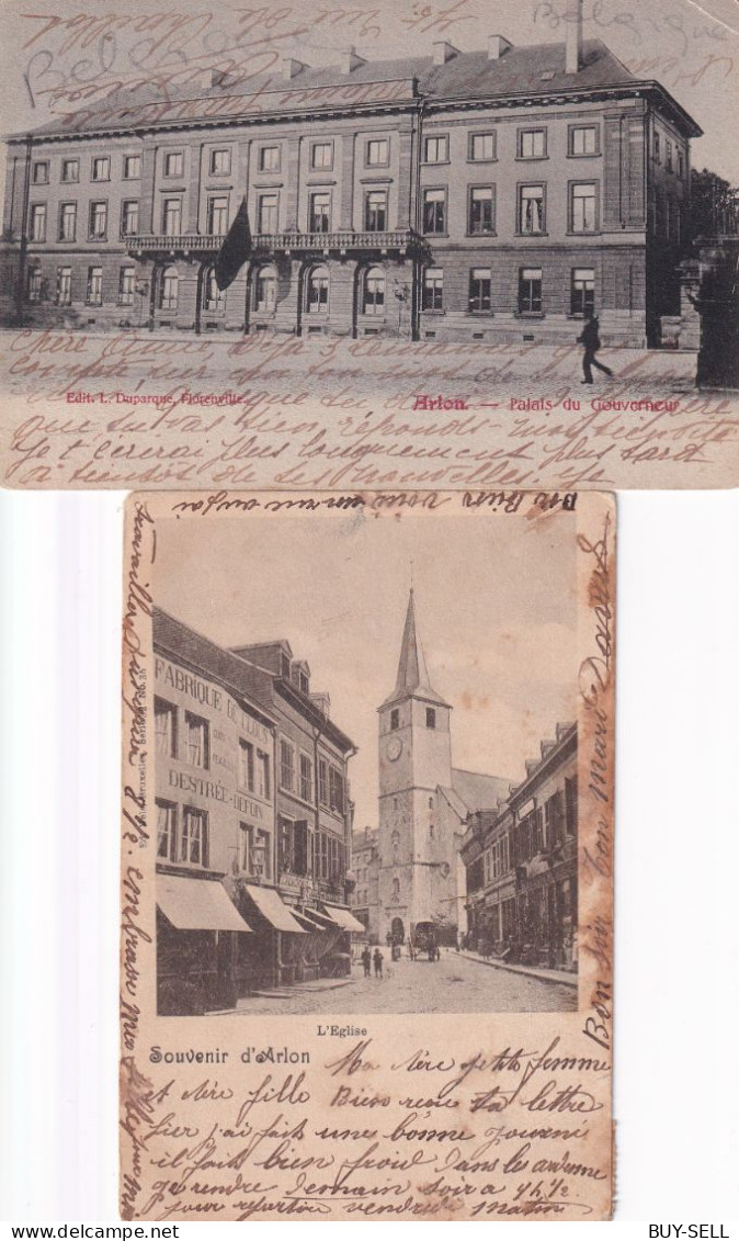 BELGIQUE - 2 CARTES - ARLON - EGLISE 1901 / Palais Du Gouverneur 1904 - Arlon