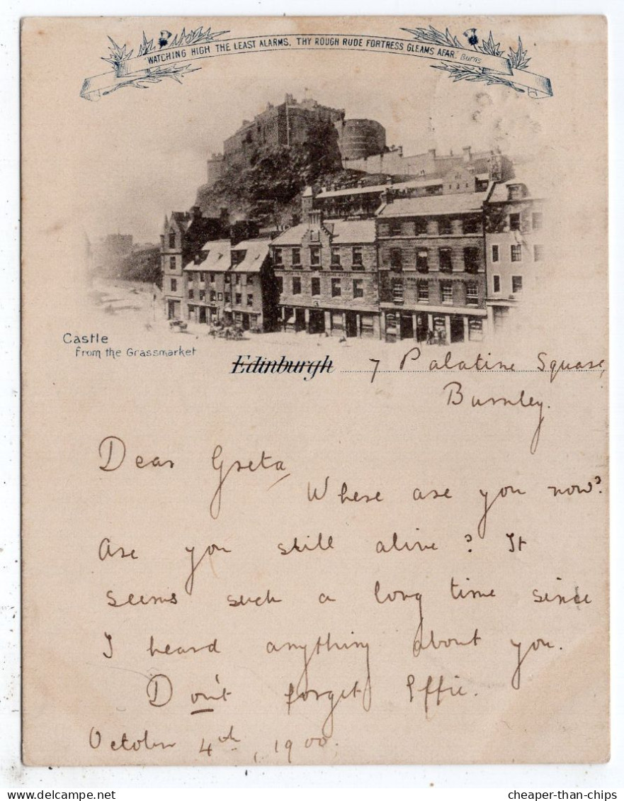 EDINBURGH - Castle From Grassmarket - Burns Quotation - QV Stamp To Amsterdam - Midlothian/ Edinburgh