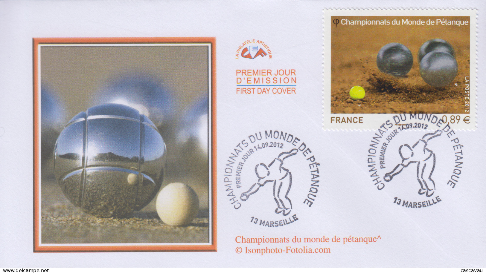 Enveloppe  FDC  1er  Jour    FRANCE   Championnats  Du  Monde   De   PETANQUE    MARSEILLE   2012 - 2010-2019