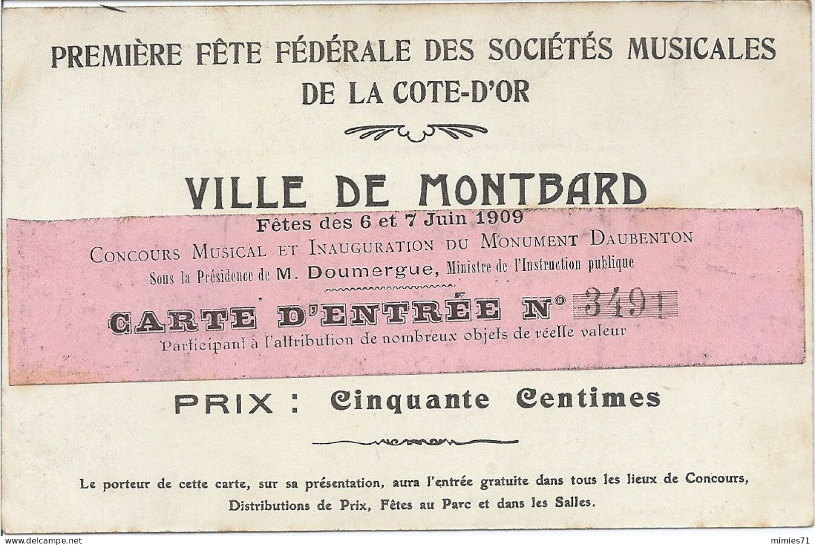 CPA  MONTBARD Le Coin Des Laveuses VOIR DOS  Carte D'Entrée Concours Musical - Montbard