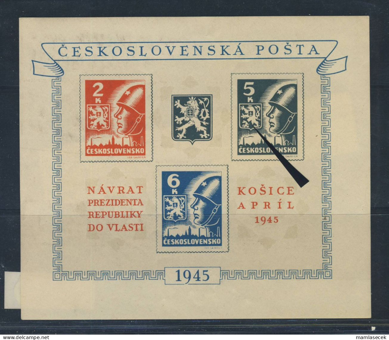 67./ Kassa/Košice Issue 1945 Miniature Sheet With Plate Flow "lion" - Ongebruikt